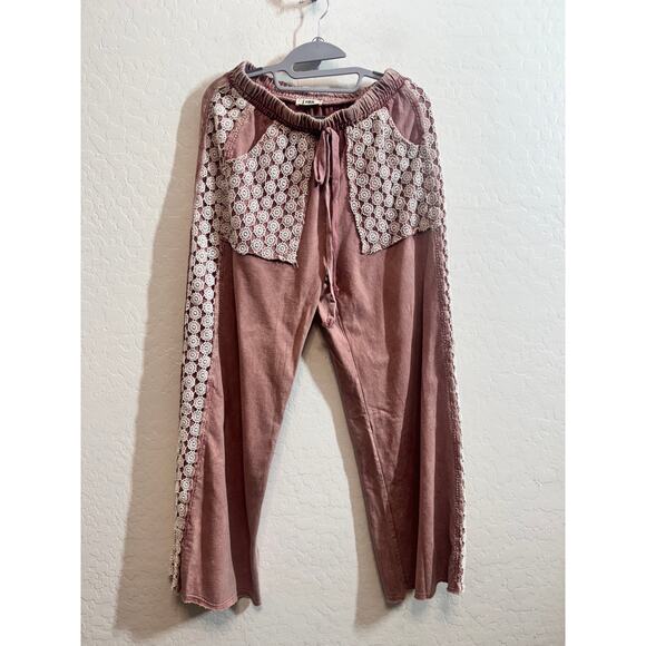 Jher Mineral Wash Pink Light Mauve Floral Daisey Lace Crochet Athleisure Set - Picture 6 of 7